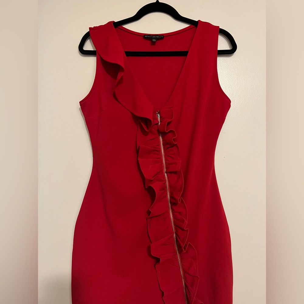 Little red dress with diagonal front zipper